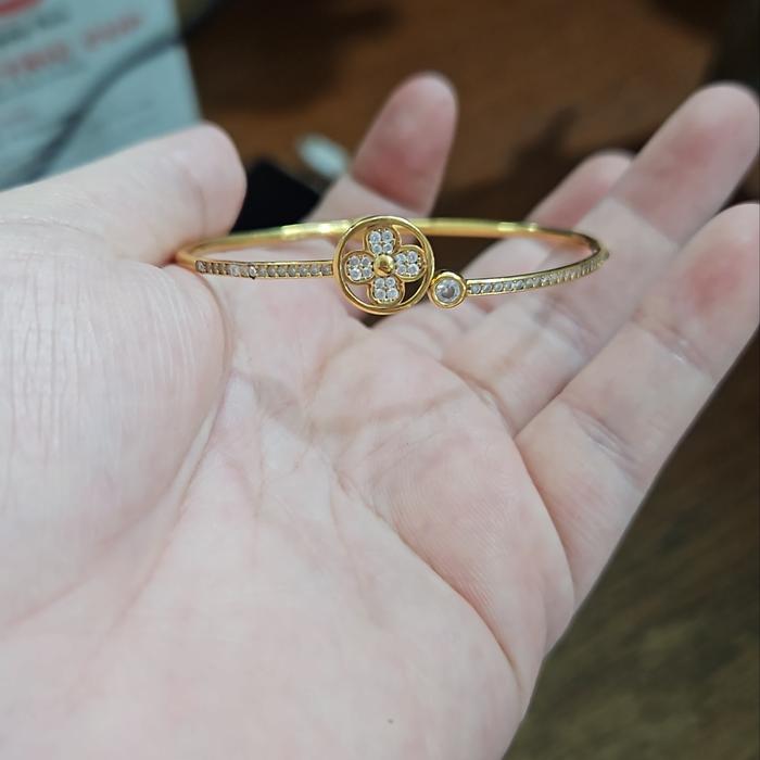 bangle oval gelang ubs mata putih gold permata emas asli 375 mewah