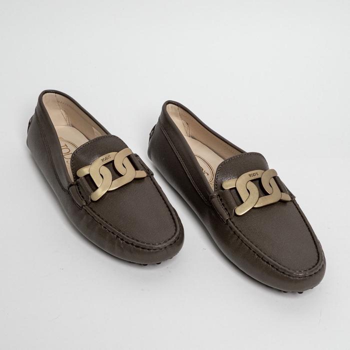 Tod's Chain Accessory Kate Gommino Women Driving Loafer Shoes Brown