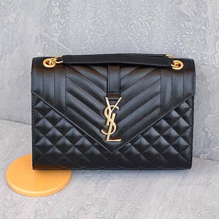 YSL SAINT LAURENT Medium Envelope Shoulder Bag Black Caviar Leather