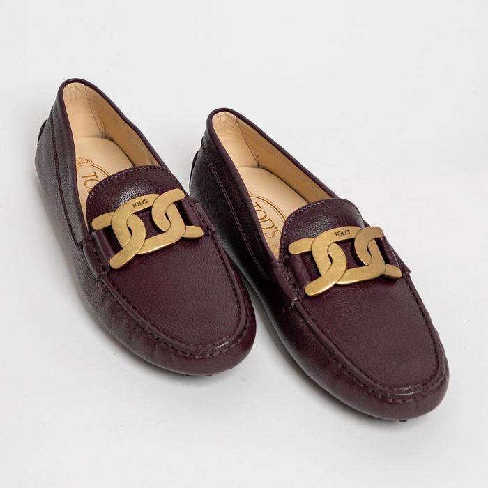 Tod's Chain Accessory Kate Gommino Driving Loafer Shoes Bordeaux