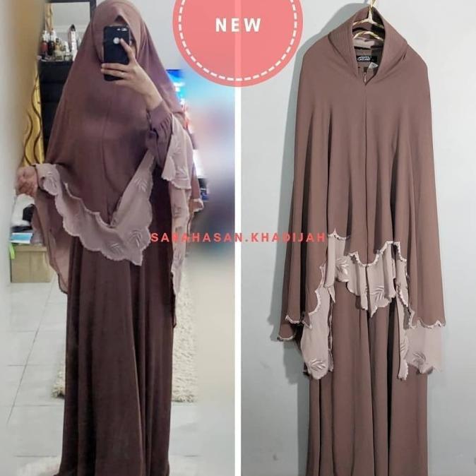 Set Syari Muslim Bordir Premium gamis NESTY Colection umroh mocca SK40