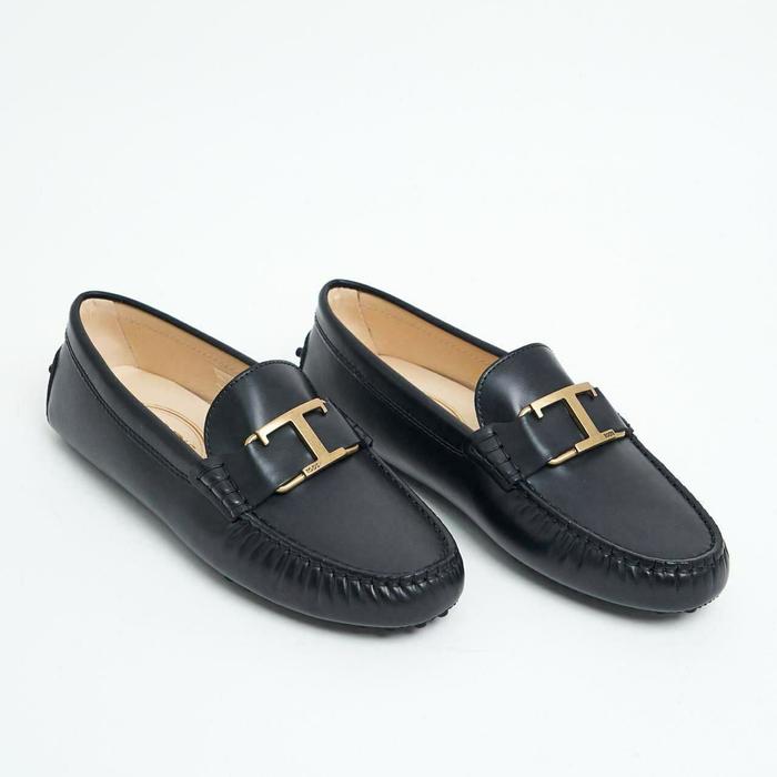 Tod's T Timeless Brushed Leather Gommino Driving Loafer Black Women
