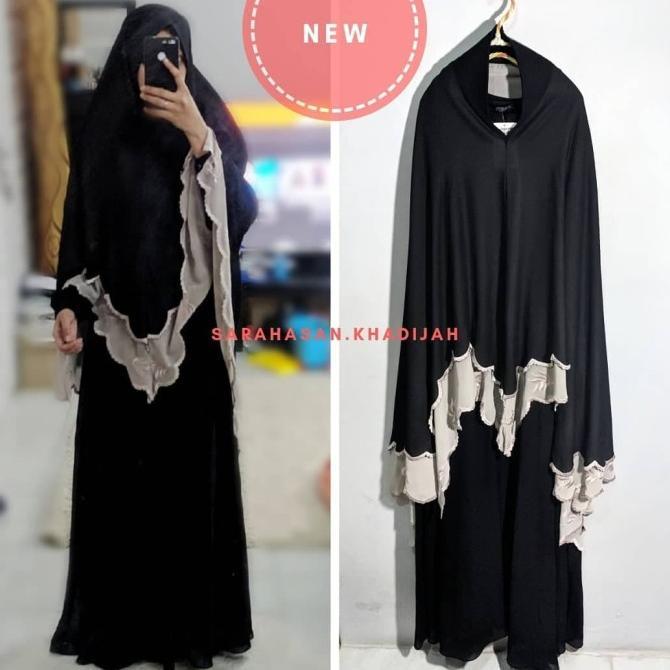 Set Syari Muslim Bordir Premium gamis NESTY Colection umroh hitam SK39