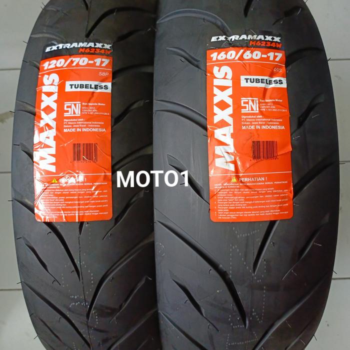 PAKET BAN MAXXIS EXTRAMAXX 120/70 -17 DAN 160/60 -17 TUBEELSS