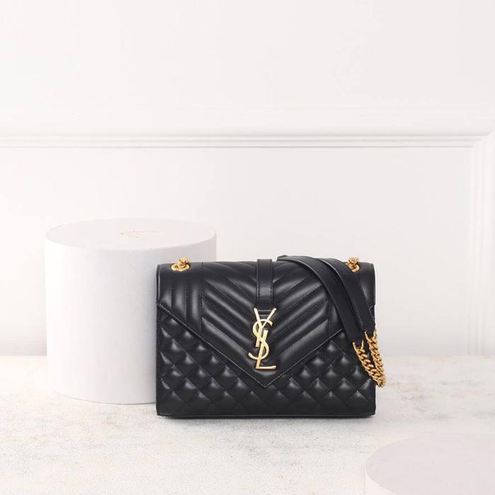bag YSL tas Envelope Medium Shoulder Bag Calfskin Black GHW