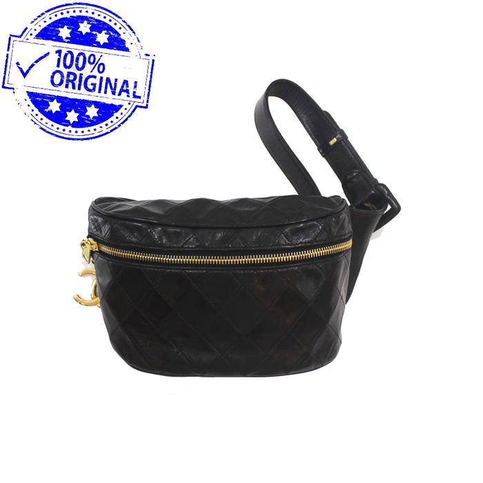 Preloved Channel Vintage Black Lambskin GHW Bumbag Belt Waist Bag #1