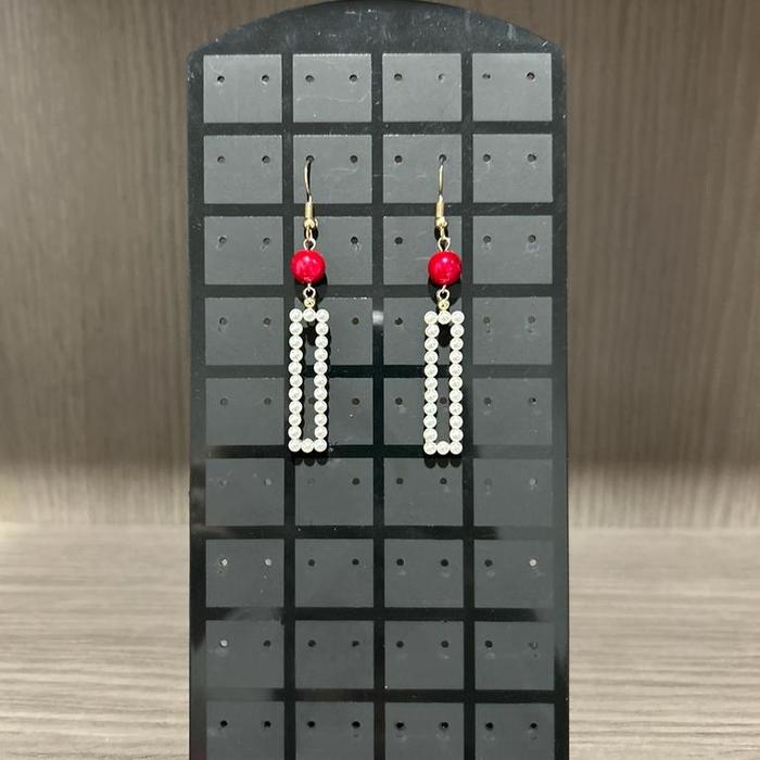 Anting merah/Anting mote persegi panjang/Anting fashion/Anting wanita