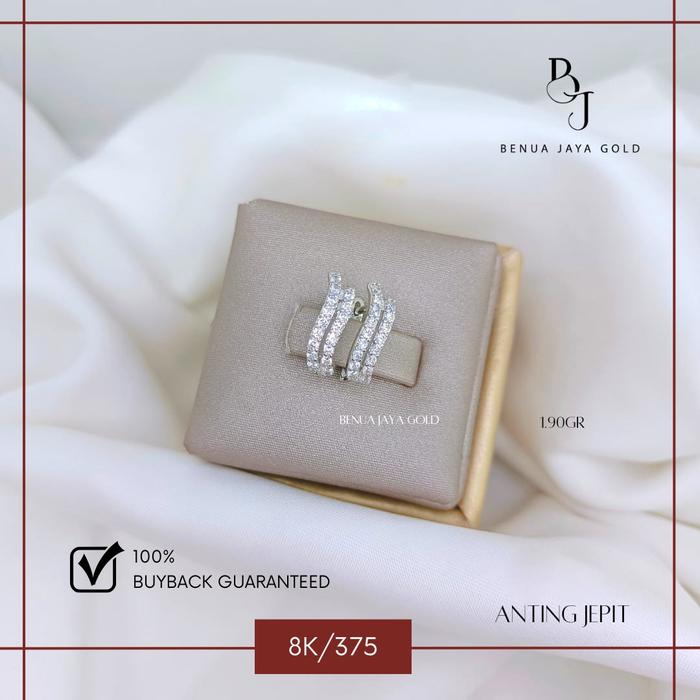 Anting Jepit Fashion Diamond Look Emas Putih 8K/375 II