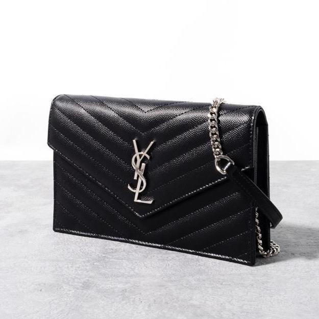 YSL SAINT LAURENT Wallet on Chain WOC 19cm Black SHW