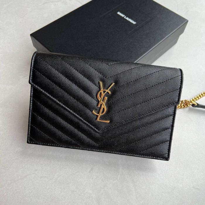 YSL SAINT LAURENT Wallet on Chain WOC 19cm Black GHW