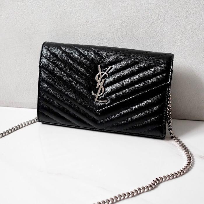 YSL SAINT LAURENT Wallet on Chain WOC 22cm Black SHW