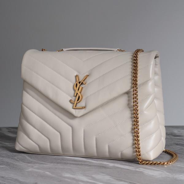 YSL SAINT LAURENT Medium Lou Loulou Shoulder Bag Crema Soft GHW
