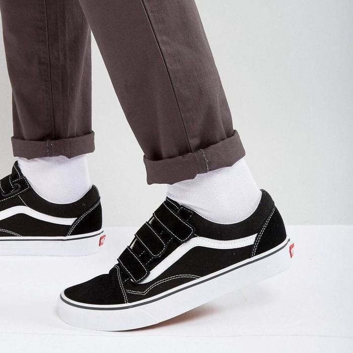 SPECIAL OFFER VANS OLD SKOOL VELCRO BLACK WHITE ORIGINAL RESMI STORE