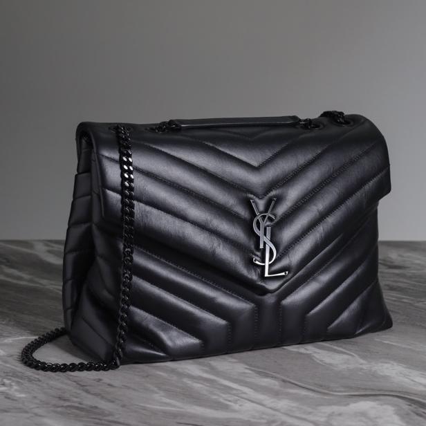 YSL SAINT LAURENT Medium Lou Loulou Shoulder Bag All Black BHW
