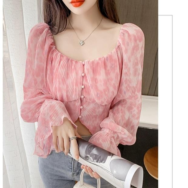erlinda Blouse atasan wanita motif bunga lengan panjang Import chiffon
