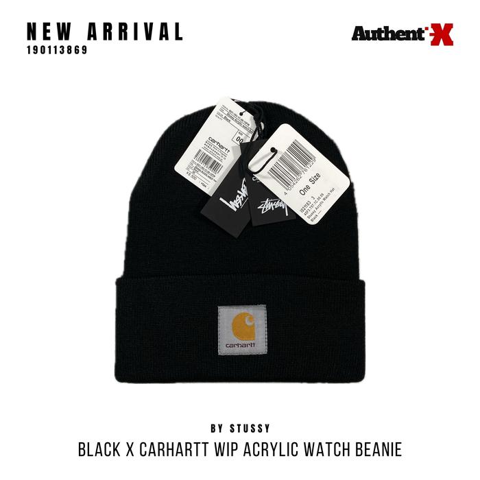 STUSSY X CARHARTT WIP ACRYLIC WATCH HAT BEANIE | BLACK ORIGINAL