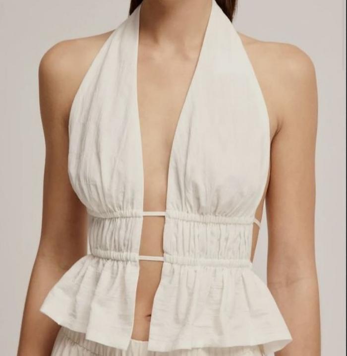 Crop top wanita BAYAN atasan wanita backless halter plunge neck top