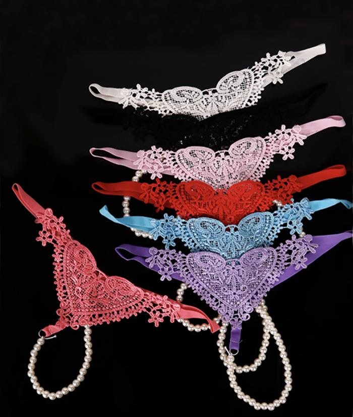 G String Sexy Hot Thong/Tali Mutiara Bordir Lingerie Seksi C1970