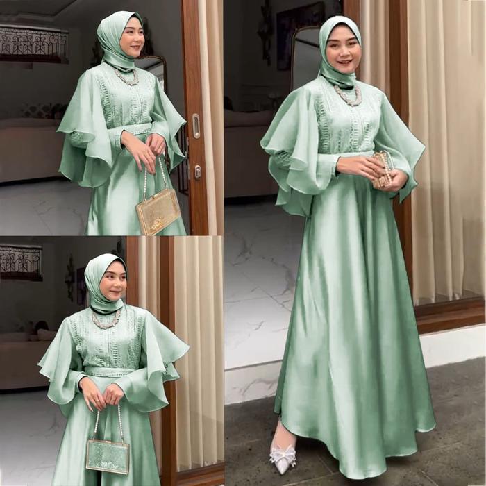 KS ALMIRA Dress maxi gamis muslim polos bahan satin velvet Baju wanita hijab muslimah pesta kondanga