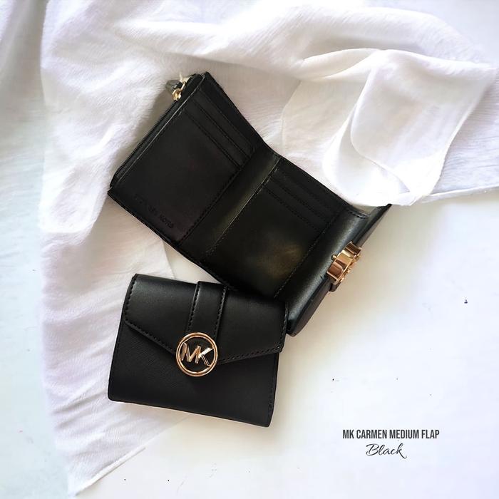 dompet wanita mk carmen medium flap bifold wallet black jb