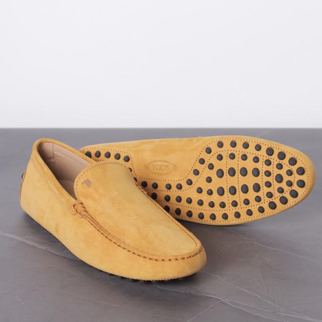 TOD'S Men Gommino Driving Loafer Shoes in Yellow Nubuck