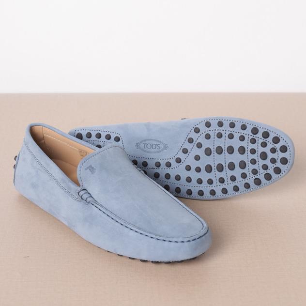 TOD'S Men Gommino Driving Loafer Shoes in Light Blue Nubuck