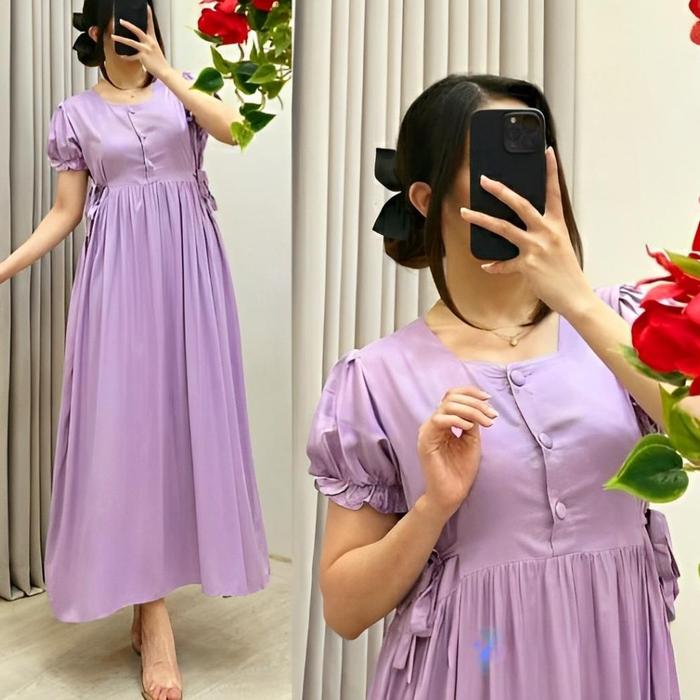 New Daster Wanita - Serut Kancing Depan Daster Dress Gaun Wanita Polos