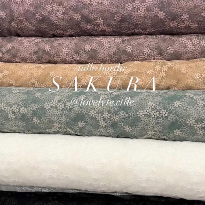 Tulle Bordir Sakura Kain Tile Motif Kain Kebaya Brokat