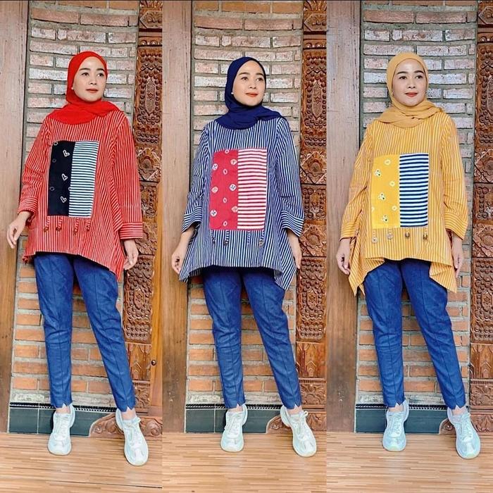 Blouse Wanita Lengan Panjang Jumbo Celine Top Batik Cap Garutan
