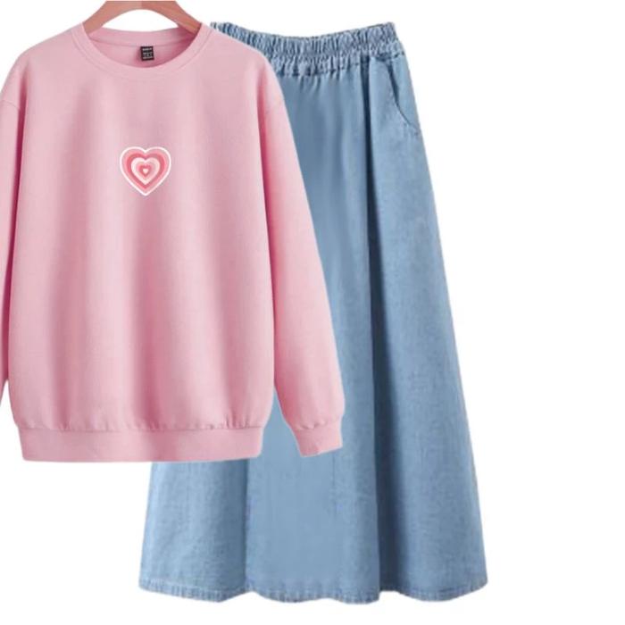 Setelan outfit rok dan outer/Ootd casual premium 2022 baju lebaran abg