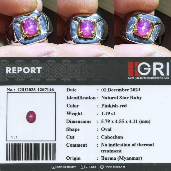 Natural HQ Batu Pinkish Red Star Ruby Burma Birma Myanmar 1.19 Cts