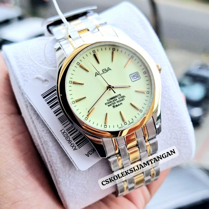 JAM TANGAN PRIA ALBA AXHK92X1 AXHK92 SILVER GOLD LUMIBRITE ORIGINAL
