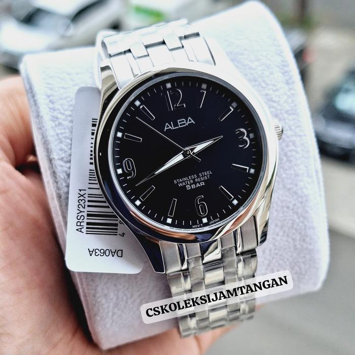 JAM TANGAN PRIA ALBA ARSY23X1 ARSY23 SILVER BLACK ORIGINAL GARANSI 1TH