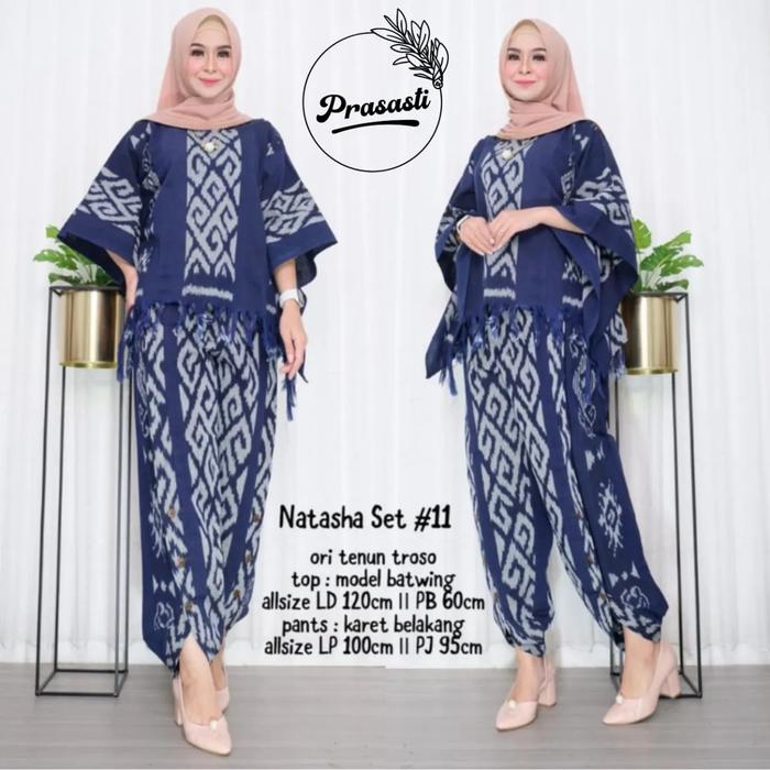 setelan celana tenun wanita blus batwing NATASHA SET seri A