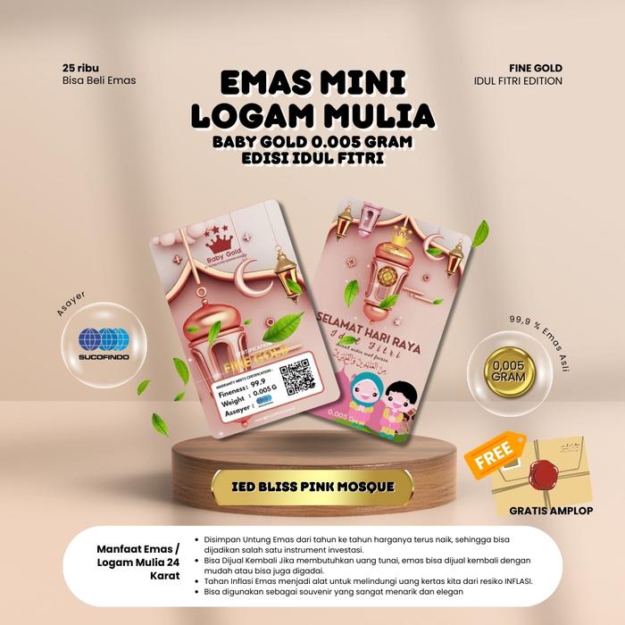 Emas Mini Logam Mulia BABY GOLD 0.005g IDUL FITRI Bliss Pink Mosque