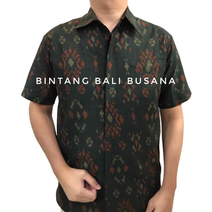 Kemeja Endek Bali Katun Lengan Pendek Bintang Hijau