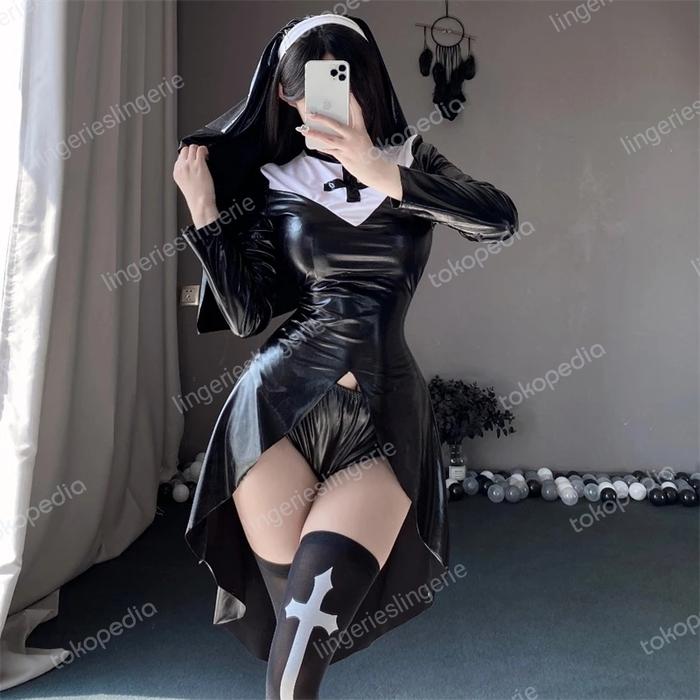 Lingerie sexy costume cosplay leather latex biarawati import