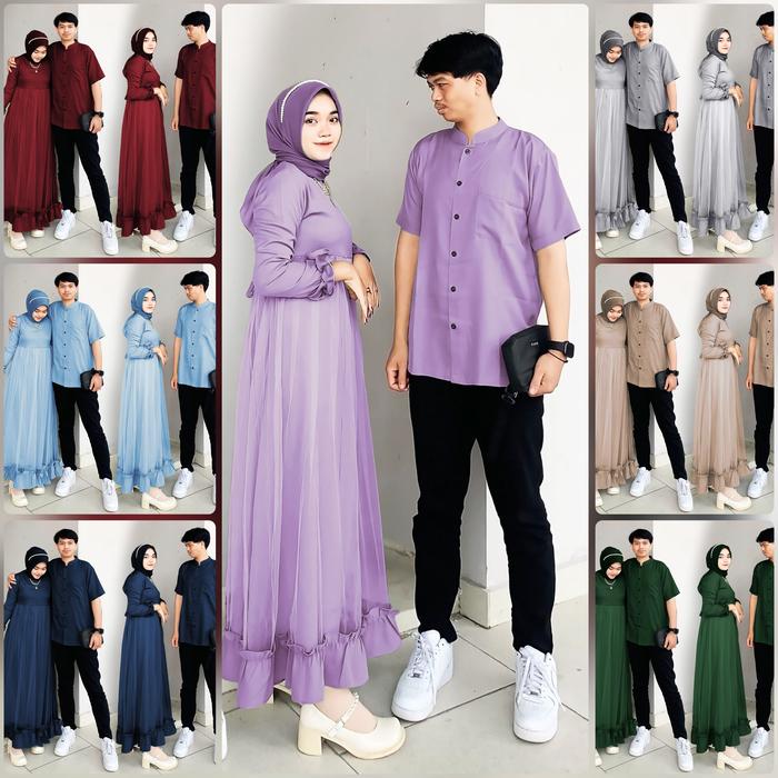 Gamis Papa Mama Couple Marhaban Sage Tua Biru Muda Navy Maxy