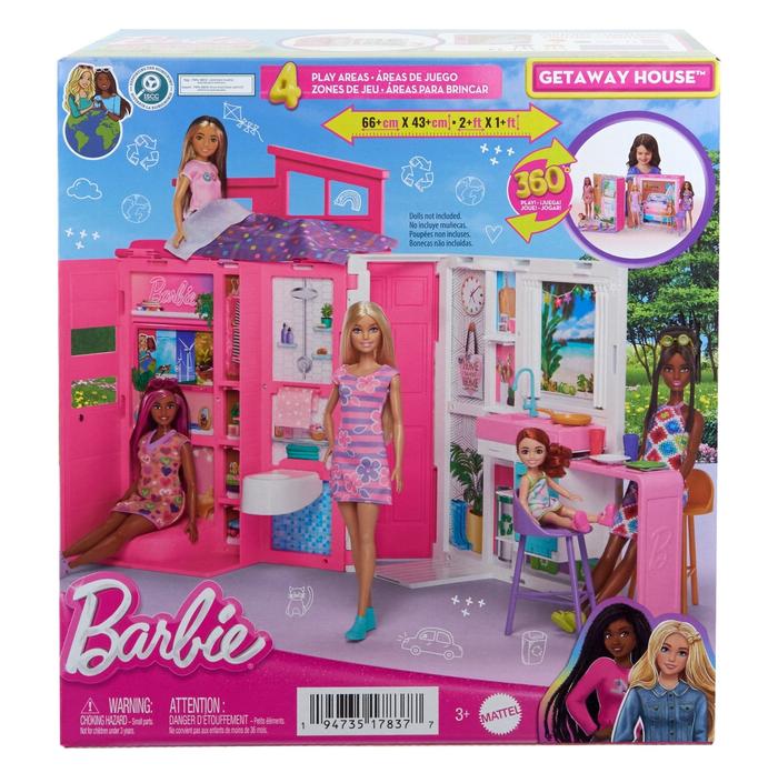 Barbie Getaway House, Doll House Playset with 4 Play Areas $ Accs
