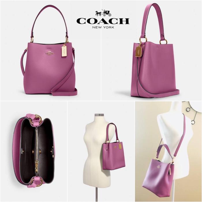 Authentic Coach Leather Town Bucket Bag Lilac Berry Oxblood NEW