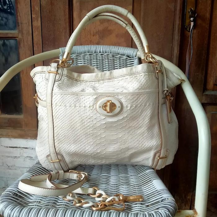 Tas Satchel Python Embossed Leather Authentic Original Preloved Second
