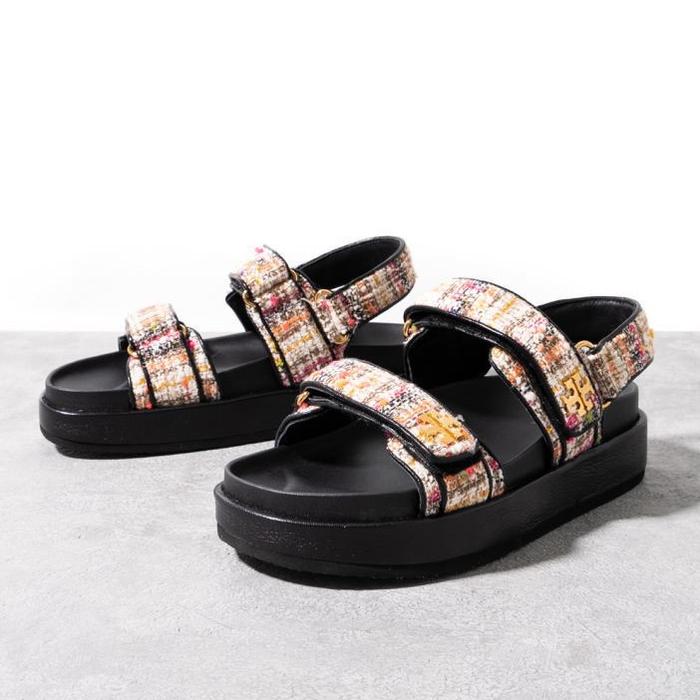 TORY BURCH Kira tweed sport sandal Black Multicolor