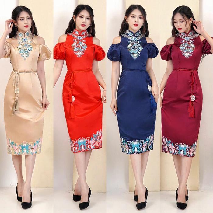 Dress cheongsam gold merah maroon biru navy imlek sangjit ws01