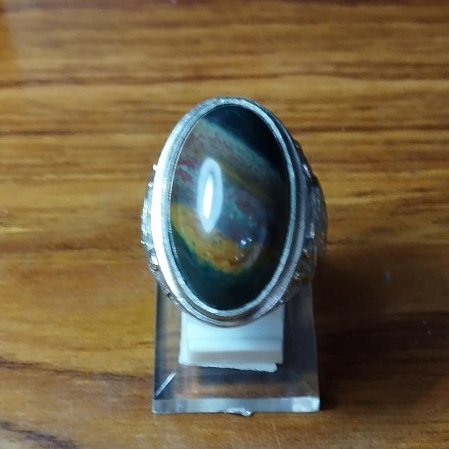 Cincin batu nogosui pancawarna ring perak cina motif harimau keren