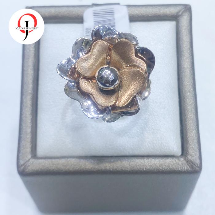 Cincin emas putih kombinasi Rose 750 HWT