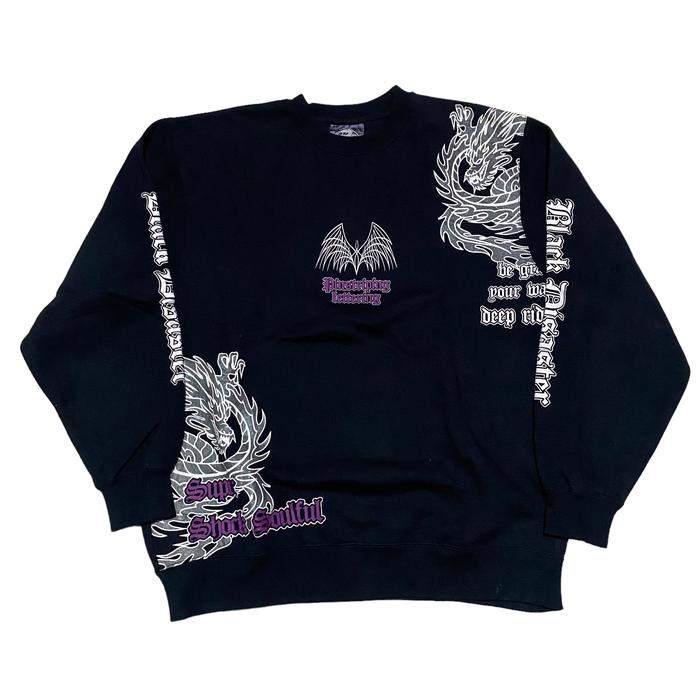 Grass hither black disaster spell out crewneck