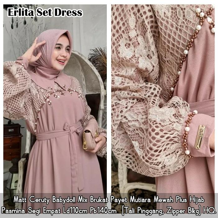 gamis pesta brokat mewah abaya dress kondangan set hijab bw9110 erlita