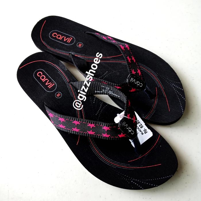 Sandal Jepit Cewe Wanita Perempuan Spon Carvil Trisha Hitam Pink Fuxia