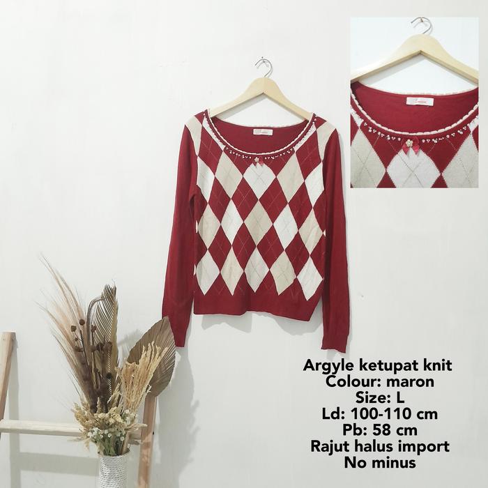 Blouse rajut knit wanita motif ketupat thrift