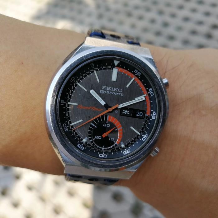 Vintage Seiko 6139-7060 linen Sunrise Dial 5 Sport Speedtimer Chrono